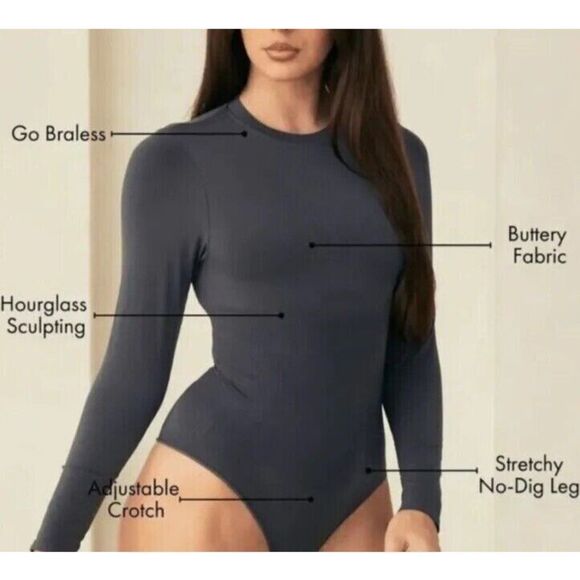 Pinsy Women's Sz 3X Gray Butter Sculpt Long Sleeve Shapewear Bodysuit - Picture 7 of 7